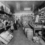 Interior of the grocery side of the Hackbarth mercantile store that was constructed in the early 1900s on the northwest corner of Main and Front Streets.